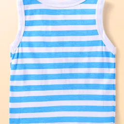 Babyhug Disney Interlock KnitSleeveless Striped Vests withDonald Duck Print Pack of 3 - Blue Green & Red image 3