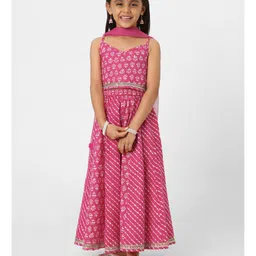 nautinati Nauti Nati Pure Cotton Sleeveless Abstract Printed Lace Embellished Lehenga Choli With Dupatta - Pink image 4