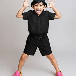 Tales & Stories Cotton Knit Thread Work Embroidered Shorts - Black image 4