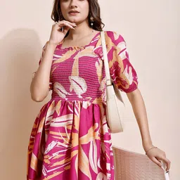 STARWORD Floral Print Puff Sleeve Crepe Fit & Flare Midi Dress image 5