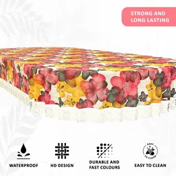 Kuber Industries White & Yellow Floral Printed Waterproof Oval 6-Seater Table Cover image 4