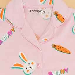 Pantaloons Junior Cotton Knit Half Sleeves Bunny Printed Coordinating Night Wear Set - Cloud Pink image 5