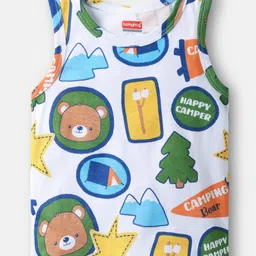 Babyhug 100% Cotton Sandos with Bear Print & Stripes Pack of 3 - Yellow Navy Blue & White image 4