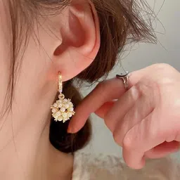 Celestique Artificial Stones Studded & Pearls Beaded Spherical Hoop Earrings image 3