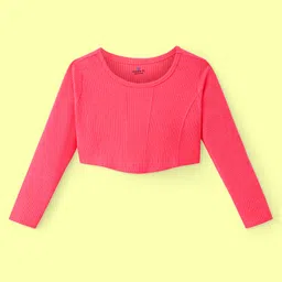 ollington st. Ollington St.Cotton Rib Full Sleeves Corset Top & Denim Pant With Cargo Pockets - Neon Pink & Indigo image 5