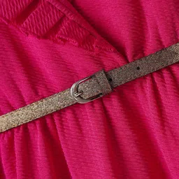 Hola Bonita Knit Full Sleeves Solid Textured Frock with Collar with Belt - Dark Pink image 5