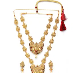 Shining Diva Gold-Plated Red & Green Stone-Studded Antique Jewellery Set image 3