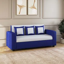 Westido Blue & White Wooden 3 Seater Sofa-picture-36