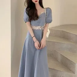 StyleCast Women Sweetheart Neck Puff Sleeves Fit and Flare Midi Dress-image-1