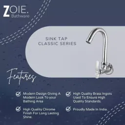 Zoie Classic Brass Chrome Finish Sink Tap with Swivel Spout, Z18012 image 2