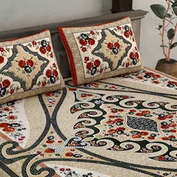 BED-SHEET.COM Beige & White King Bedsheet with 2 Pillow Covers image 2