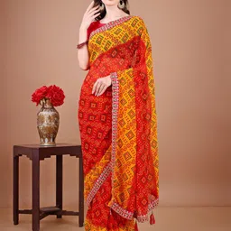 DIVASTRI Bandhani Sequinned Poly Georgette Bandhani Saree-image-56