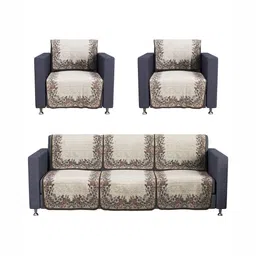 Myntra Elegant Homes Cream-Coloured & Brown Printed Cotton Sofa Cover image 5