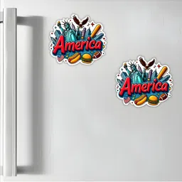 GIFTSHALA SEt Of 2 Red & Blue America Printed Decorative Fridge Magnets image 3