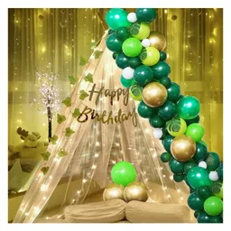 Bubble Trouble Birthday Decoration Items-26 Pcs|Happy Birthday Decoration Items For |Wife|Cabana Tent For Birthday Decoration Items For Girls|Boys|Green Balloons For Decoration With White Net-image-21