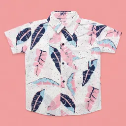 Superminis Rayon Half Sleeves Leaves Printed Shirt - Pink-picture-32