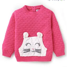 Babyoye Cotton Knit Full Sleeves Pullover Sweater with Bunny Patch Applique - Pink-picture-37
