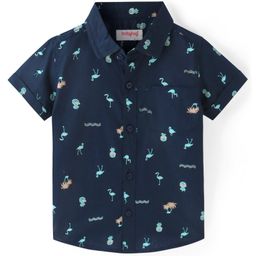 Babyhug Cotton Woven Half Sleeves Shirt with Flamingos Print - Navy Blue-picture-13