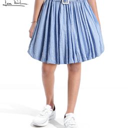 arias by lara dutta Arias 100% Cotton Woven Textured Balloon Fit Skort With Belt - Blue-picture-1