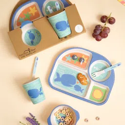 The Bamboo Co Wobbly Whale Bamboo Kids Dinner Set of 5- Blue-image-73