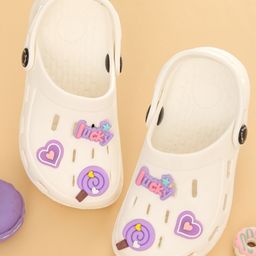 Yellow Bee Solid Perforated Slingback Clogs With Candy & Heart Charms - White-picture-11