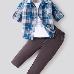 Rikidoos Full Sleeves Checked Shirt & Pant With Typography Printed Tee Set - Blue-picture-19