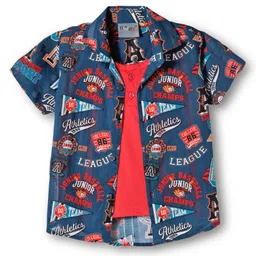 Dapper Dudes Half Sleeves Typography Printed Shirt With Attached Tee - Navy Blue-picture-17