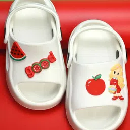 Yellow Bee Doll & Fruit Applique Detailed With Sling Back Clogs - White-picture-21