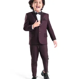Babyhug Woven Full Sleeves Three Piece Solid Colour Party Suit with Bow - Maroon image 2
