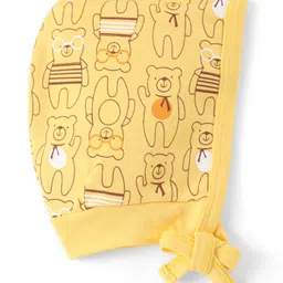 Doodle Poodle Interlock Cotton Knit Teddy Bear Printed Cap Mittens & Booties Set - Yellow image 2