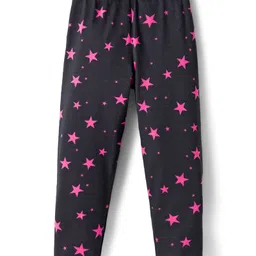 Pine Kids Cotton Lycra Knit Full Length Leggings With Star Print - Black image 2