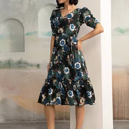 Pinly Women Floral Printed V Neck Fit & Flare Dress image 2