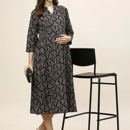MomToBe Ethnic Motifs Printed Maternity A-Line Midi Ethnic Dress-picture-16