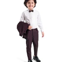 Babyhug Woven Full Sleeves Three Piece Solid Colour Party Suit with Bow - Maroon image 3