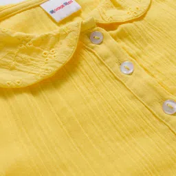kookie kids india Kookie Kids Cotton Woven Full Sleeves Solid Schiffli Collar Front Open Full Sleeves Gauz Dress - Yellow image 3
