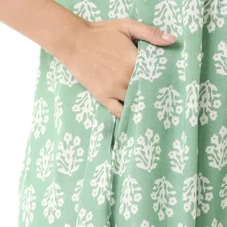 Bella Mama Woven All Over Butti Pleated With Handwork Maternity Kurta With Pocket - Green image 5