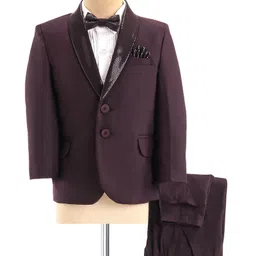 Babyhug Woven Full Sleeves Three Piece Solid Colour Party Suit with Bow - Maroon image 4