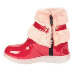 Lil Lollipop Stone Detailed Fur Embellished Glossy & Zipper Party Boots With Light - Red image 5