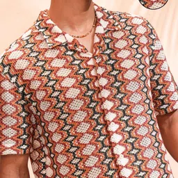HIGHLANDER Men Cuban Collar Textured Cotton Relaxed Fit Casual Shirt image 5