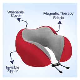 Billebon Cool Gel Travel Neck Pillow Magnetic Fabric, Neck Support , Washable Cover - Red Combo image 5