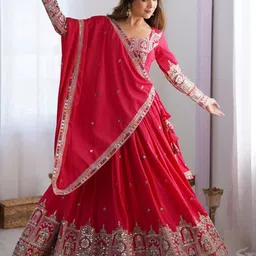 PMD Fashion Embroidered Mirror Work Unstitched Lehenga With Blouse & Dupatta-image-85