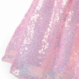 Babyhug Woven Sleeveless Flare Party Dress with Bow & Sequinned Applique - Pink image 5