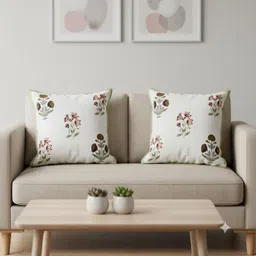 Gulaab Jaipur White & Red Set of 2 Floral Square Cushion Covers-picture-17