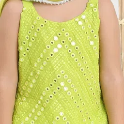 Sangria Girls Embroidered Mirror Work Kurta With Sharara & Dupatta image 2