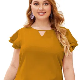 DressBerry Women Keyhole Neck Flutter Sleeve Longline Top-image-46