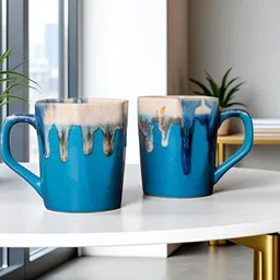 HINDUSTANI SAUDAGAR Blue Handcrafted Solid Ceramic Glossy Mugs Set of Cups and Mugs-image-61