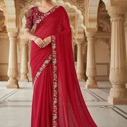 FABLAND Embellished Embroidered Pure Georgette Tussar Saree With Blouse Piece-picture-31