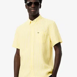 Lacoste Men Regular Fit Vertical Striped Button-Down Collar Linen Casual Shirt-picture-20
