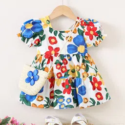 YK Girls Floral Printed Puff Sleeve Cotton Fit & Flare Dress-image-15