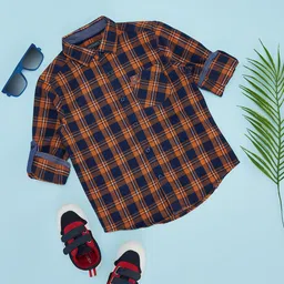 Pantaloons Junior Boys Spread Collar Tartan Checked Cotton Casual Shirt-picture-24